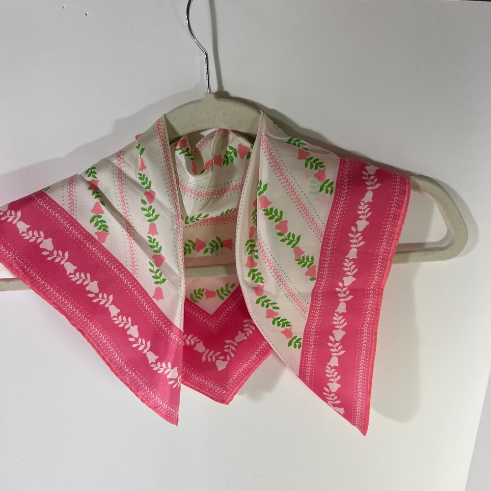 Vera Neumann Vintage Square 20" Scarf Pink Floral Ladybug Logo Retro Accessory